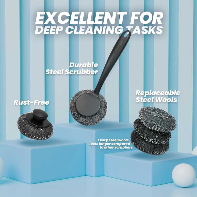 5 Pack Scrubber with Handle Comes with Three Replacement Balls
