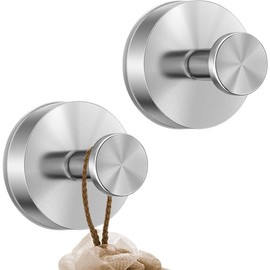 Suction Cup Hooks for Shower,12LB Heavy Duty No-Drill Stainless Steel Shower Hooks for Inside Shower,Suction Hooks for Shower Wall,Bathroom,Kitchen,Glass Door,Tile,Mirror (Sliver, 2 Pack) Organiser Silicone - Color: 2pc Sliver