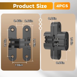 Mdkave Invisible Hinges for Cabinet Doors,Completely 180° Hidden Hinges,Concealed Door Hinges,Concealed and Smooth Quiet Close(Black,0.63"-2.76",4Pack)