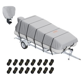VEVOR Pontoon Boat Cover, 800D Heavy Duty Trailerable Pontoon Cover, 19-20ft Waterproof Marine Grade Oxford UV Resistant Cover, with Motor Cover, 16 Adjustable Tie Down Straps, Grey