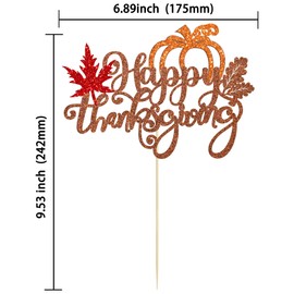 1 decoración de pastel de Acción de Gracias de color café con purpurina, hoja de arce, calabaza, feliz Acción de Gracias, decoración para otoño, cosecha del día de Acción de Gracias, suministros de