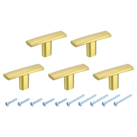 sourcing map 5 Pack Single Hole Cabinet Knobs, 1.7 Inch Kitchen Cabinet Handles Solid Zinc Alloy t Bar Knob for Kitchen Bathroom Cabinets Drawers Hardware, Gold