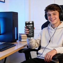 Joybble Gifts for Teen Boys, 16th Birthday Gifts for Boys, Birthday Box with 20oz Stainless Steel Travel Tumbler, Unusual Presents Gift Ideas for Him, Son Gift Set with Gaming Socks Keyring