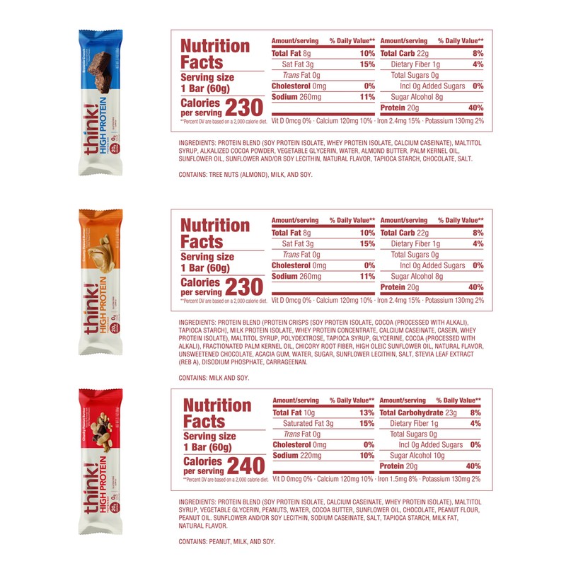 think! Protein Bars, High Protein Snacks, Gluten Free, Kosher Friendly,