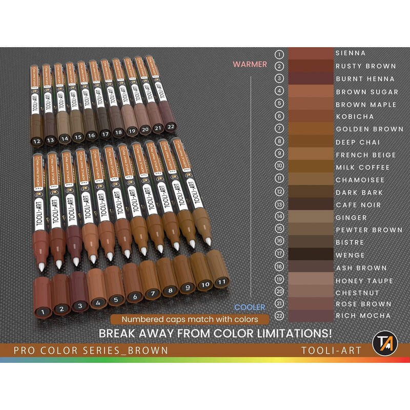 TOOLI-ART Acrylic Paint Pens 22 Assorted Brown Tones Pro Markers