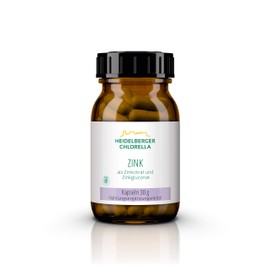 Heidelberger Chlorella Zinc Capsules with Zinc Gluconate and Zinc Citrate, Vegan, High Dose, Good Bioavailability, 30 g, 60 Capsules