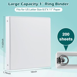 Heture 3 Ring Binder 1 Inch 12 Pack,1" Clear View Binder with Round Rings, PVC-Free,Holds for 200 Sheets 8.5X 11 US Letter Size Paper, Durable White Binder Perfect for Office,School and Home