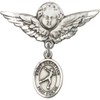 Sterling Silver Baby Badge with St. Sebastian/Figure Skating Charm and