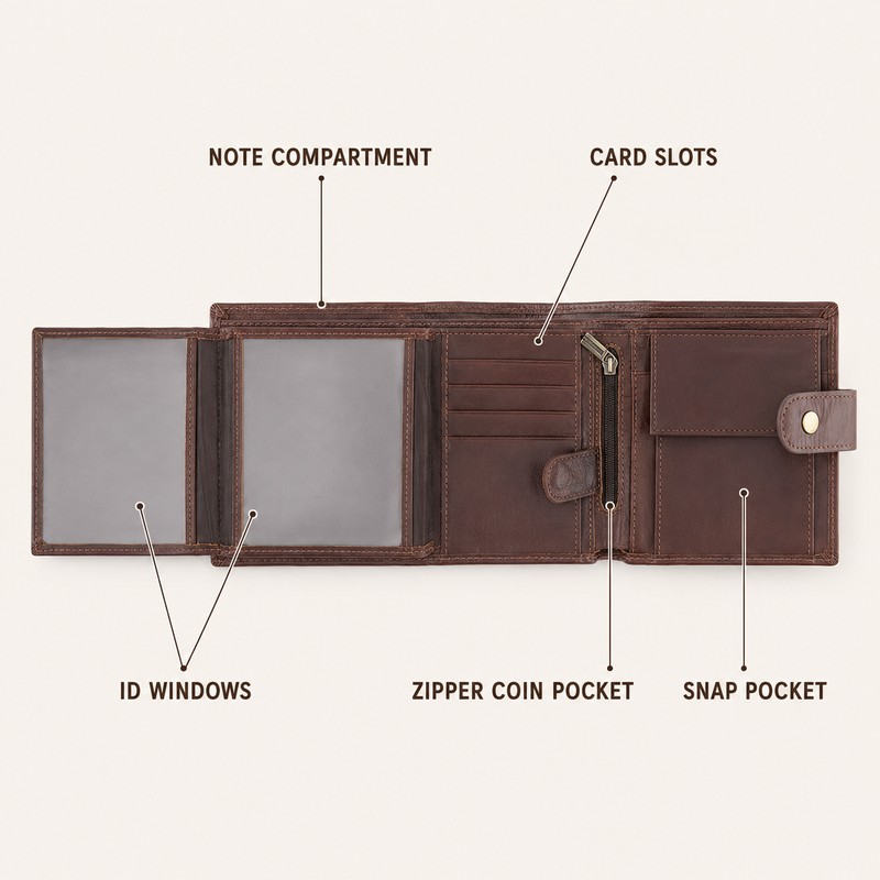 Men's Genuine Cow Leather RFID Wallet with Coin Pocket &