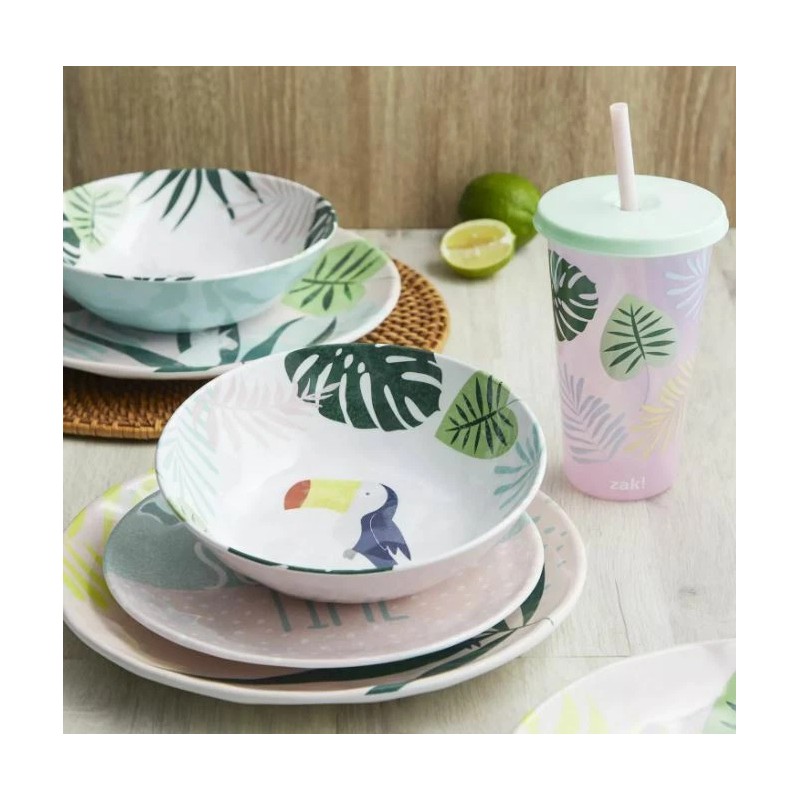 Zak Designs 16-Piece Color-Changing Tumbler Melamine Plate Bowl Dinnerware Set