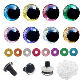 TOAOB Pack of 64 Safety Eyes Doll Eyes Glitter 14 mm Plastic Craft Eyes Colourful Button Eyes with Washers for Crochet Animals Doll Puppet Plush Toy Teddy Eyes