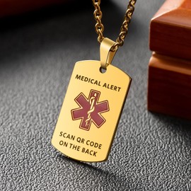 MYLUCKYTAG QR Code Medical Alert Necklace for Men Women - Stainless Steel Engraved Medical ID Tag - Free Online Emergency Medical Profile - Emergency Med Alert Necklace & Jewelry - Medical ID Pendant
