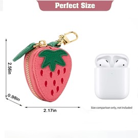 Tusztus Strawberry Fruit Bag Charm Cute Mini Coin Purse Keychain,Small Leather Coin Pouch Change Purse for Backpack Decoration,Pink Wallet Pouch Gifts for Girl Women