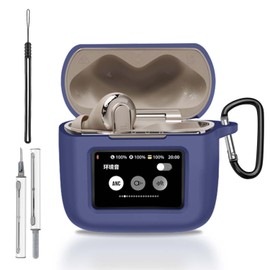 for JBL Tour Pro 3 Case Cover, Protective Silicone Skin Accessories with Keychain& Lanyard and Cleaner Kit for JBL Tour Pro 3 Charging Case, Front LED Visible, Midnight Blue