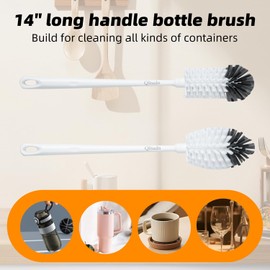 QLTUDN 2 Pack 14 Inch Bottle Brush & 12 Inch Straw Brush Cleaner Set - Heavy Duty Kitchen Bottle Brushes for Cleaning Water Bottles, Baby Bottles, Mugs, Sippy Cups & Tumblers, Lab Use