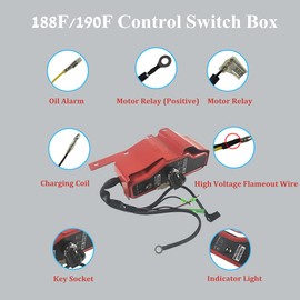 Electric Starter for Honda GX340 GX390, Key Panel Control Box with Keys, GX340 11HP & GX390 13HP Gas Engine On Off switch, 182F 188F Motor Starter