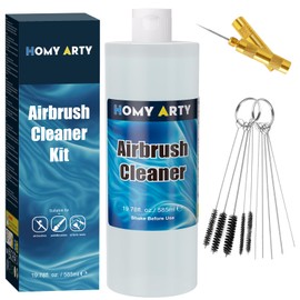 HOMY ARTY Airbrush Cleaner Kit 19.78 fl oz - with Nozzle Cleaner & Cleaning Brushes, Airbrush Cleaning Kit for Water-Based Acrylic Airbrush Paint, Art Tools, Brushes & Airbrushes