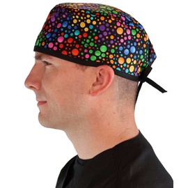 Sparkling EARTH Multi Color Dots Unisex Classic Surgical Style Scrub Working Cap - 100% Cotton - Made in The USA!