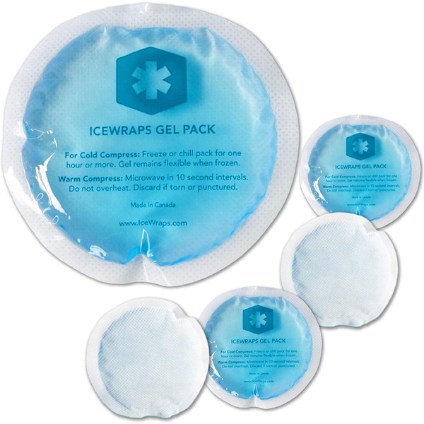 ICEWRAPS 4” Round Reusable Gel Ice Packs with Cloth Backing - Hot Cold Pack for Kids Injuries, Breastfeeding, Joint Pain, Wisdom Teeth, First Aid - 5 Pack