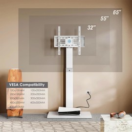 FITUEYES Floor Swivel TV Stand with Power Outlet for 32-65 Inch TVs, Floor TV Stand with Mount Height Adjustable with Iron Base, Hold Up to 88lbs, Space Saving for Bedroom, Living Room