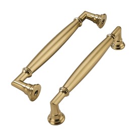 khtumeware 10 Pack 5 Inch(128mm) Brushed Brass Cabinet Pulls Heavy Duty Solid Warm Brass Cabinet Handles Kitchen Brushed Gold Cabinet Hardware for Cupboard Drawer Handles