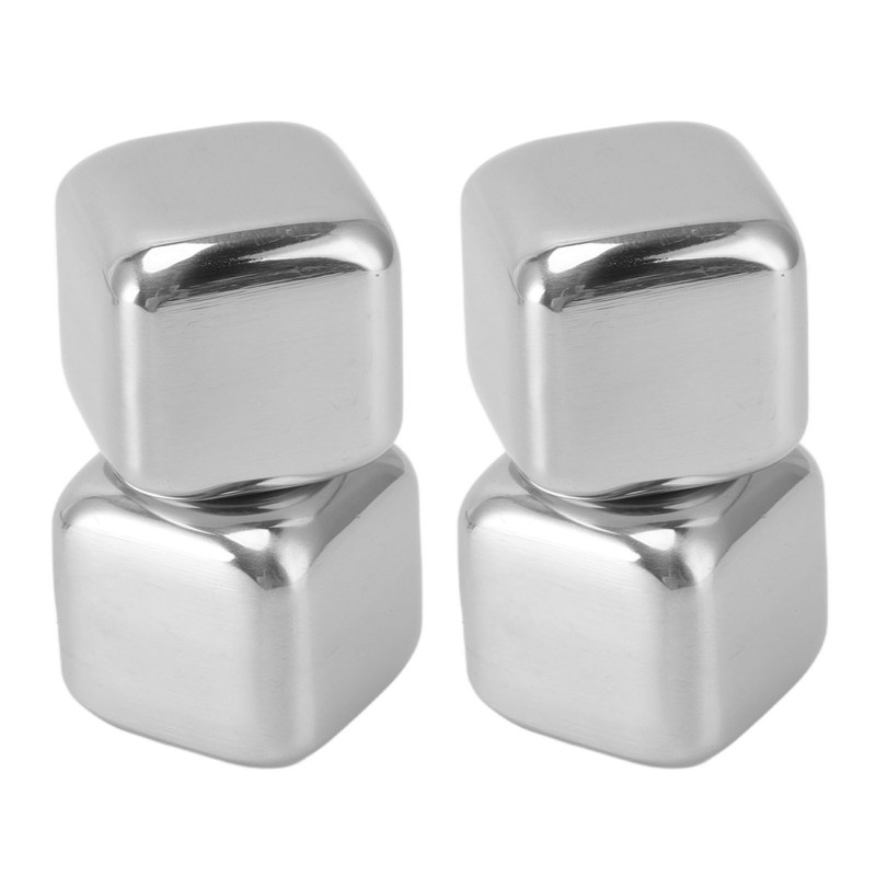 4Pcs Stainless Steel Ice Cubes Reuseable Polishing Beverage Chilling Stones