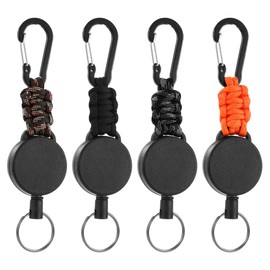 Retractable Key Fob with 60 cm Extendable Steel Cable, Extendable Key Chain, Pack of 4, Black, orange, camouflage, black grey