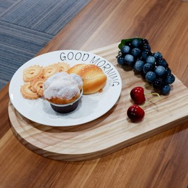 TOOLTENG Wooden Decorative Tray, Pine Wood Serving Tray for Coffee Table, Wooden Cutting Board, Charcuterie Board, Wooden Trays for Kitchen Shelf Home Decor (Semicircular)