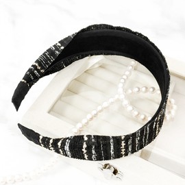 Burnaby Wide Black Sequence Point Hairband Wide Headband / 버나비 와이드 블랙 시퀀 포인트 헤어밴드 넓은머리띠