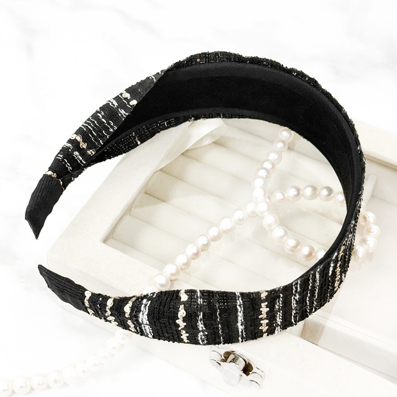 Burnaby Wide Black Sequence Point Hairband Wide Headband / 버나비