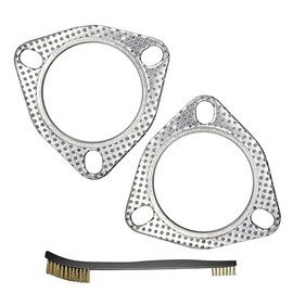 Strongthium Exhaust Gasket 3-Hole 2.5 Inch 63.5 mm with Burning Ring Universal | Graphite metal seal hole spacing 77.5 mm for manifold downpipe racing kat manifold car tuning motorsport set of 2