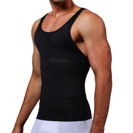 MISS MOLY Compression Shirts for Men Shapewear Vest Body Shaper Abs Abdomen Slim Tank Top Undershirt Sleeveless- Black L