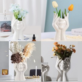 CEMABT Face Vase, Flower Vase, Desk Decor, Ceramic Body Vase, Female Shape, Ideal Shelf Decor, Modern Farmhouse Table Decor, Small Cute Vase Bookshelf Decor, Half Face Vase (Style-B)