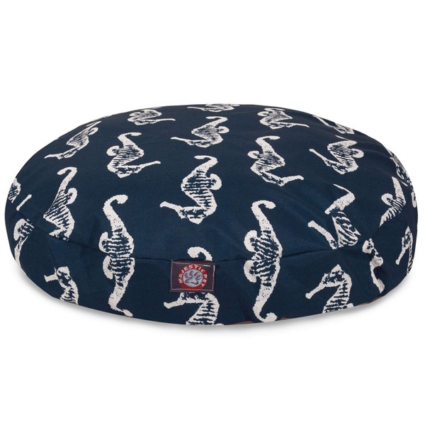 Navy Sea Horse Medium Round Indoor Outdoor Pet Dog Bed With Removable Washable Cover By Majestic Pet Products