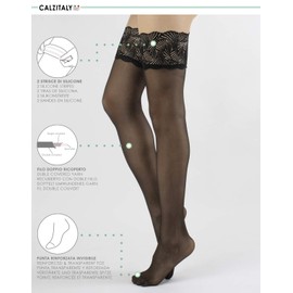 CALZITALY Woman Stockings, Sheer Hold Ups, Plus-Size Hold Ups | Black, Skin, Natural Tan | S, M, L, XL, XXL, 3XL, 4XL | 20 DEN | Made in Italy (S-M, Black)