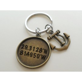 Custom Bronze Anchor Charm Keychain with Engraved Disc for Couples or Best Friends