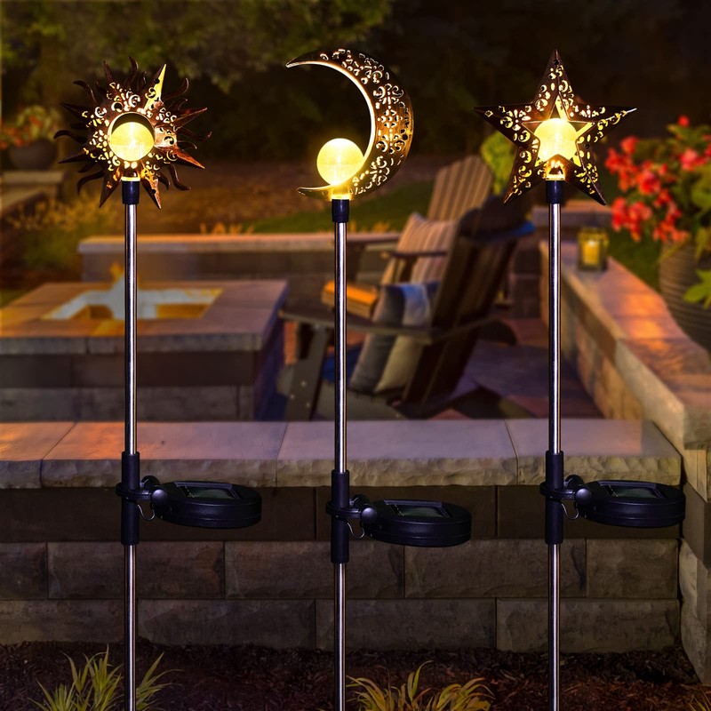 Tryme Solar Lights Outdoor Garden Decorations Sun Moon Star Stake
