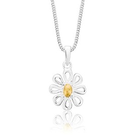 DTPsilver - 925 Sterling Silver and Yellow Gold Plated Daisy Flower Necklace Pendant On Adjustable 16" to 18" Curb Chain