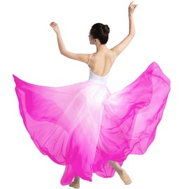 ORIDOOR 720 35" Long Women's Fairy Lyrical Dance Skirt Gradient Color Chiffon Swing Skirt Ballet Modren Dance Costume A Rose White
