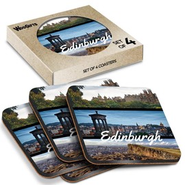 4 x Square Coasters - Edinburgh Scotland UK Travel Cork Backed MDF Glossy Tea Coffee Accessory #63085