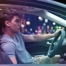 Car Pass Colour Piping Leather Universal Fit Steering Wheel Cover,Perfectly fit for 14.5-15 inches Suvs, Vans, Trucks, Sedans, Cars (Black&Blue)