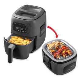 Dash Flip & Fry™ Digital 2-in-1 Grill + Air Fryer with 5 functions, 3 Qt Capacity, Air fryer & Indoor Grill for fries, wings, burgers and more - Forged Iron