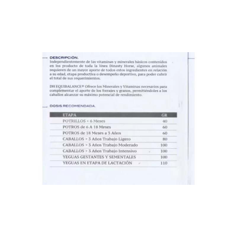 Vimifos Dh Equibalance Suplemento Mineral Y Vitamínico Para Equinos