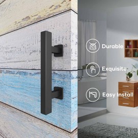 EaseLife 10" Sliding Barn Door Pull Handle with Flush Hardware Set, Double Sided, Heavy Duty, Square, Matte Black Powder Coated Finish, Easy Install