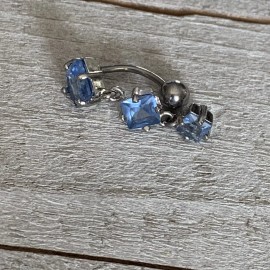 Unbranded 16g Blue Square Gem Reverse Top Down Dangle Belly Button Navel Ring US seller