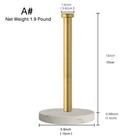 Paper Towel Holder Countertop, Standing Paper Towel Roll Holder for Kitchen Bathroom, with Weighted Marble Base for One-Handed Operation (Gold), Gold Paper Towel Holder, Marble Paper Towel Holder.…