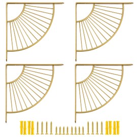 Z Metnal Small Decorative Shelf Brackets, 6 inch Brass Metal Shelves Bracket, Gold Wall Decor, 15cm Modern Shelving Bracket for DIY Floating Shelves, Golden, 4 Pcs