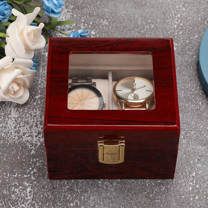 2 Grid Wooden Watch Display Box Watch Storage Holder Gift