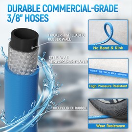 TUTULUCK 3/8" Pressure Washer Hose 100ft – 4800 PSI Commercial-Grade Steel Braided Heavy Duty Power Washer Hose for Hot & Cold Water, with 2 M22 14mm Adapters