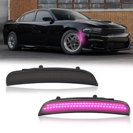 POPMOTORZ 2PCS Pink Purple LED Side Marker Lights Assembly Compatible With 2015 2016 2017 2018 2019 2020 2021 2022 2023 Dodge Charger Front Fender LED Side Marker Lights Lamps Smoked Lens